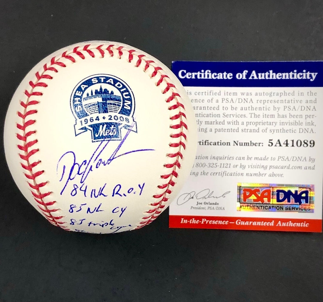 Dwight Doc Gooden signed full stat Shea Stadium logo baseball PSA Witness COA