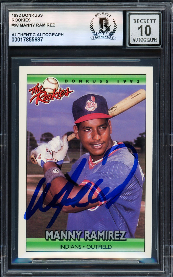 Manny Ramirez Auto 1992 Donruss The Rookies 98 Cleveland Indians Sig 10 Beckett