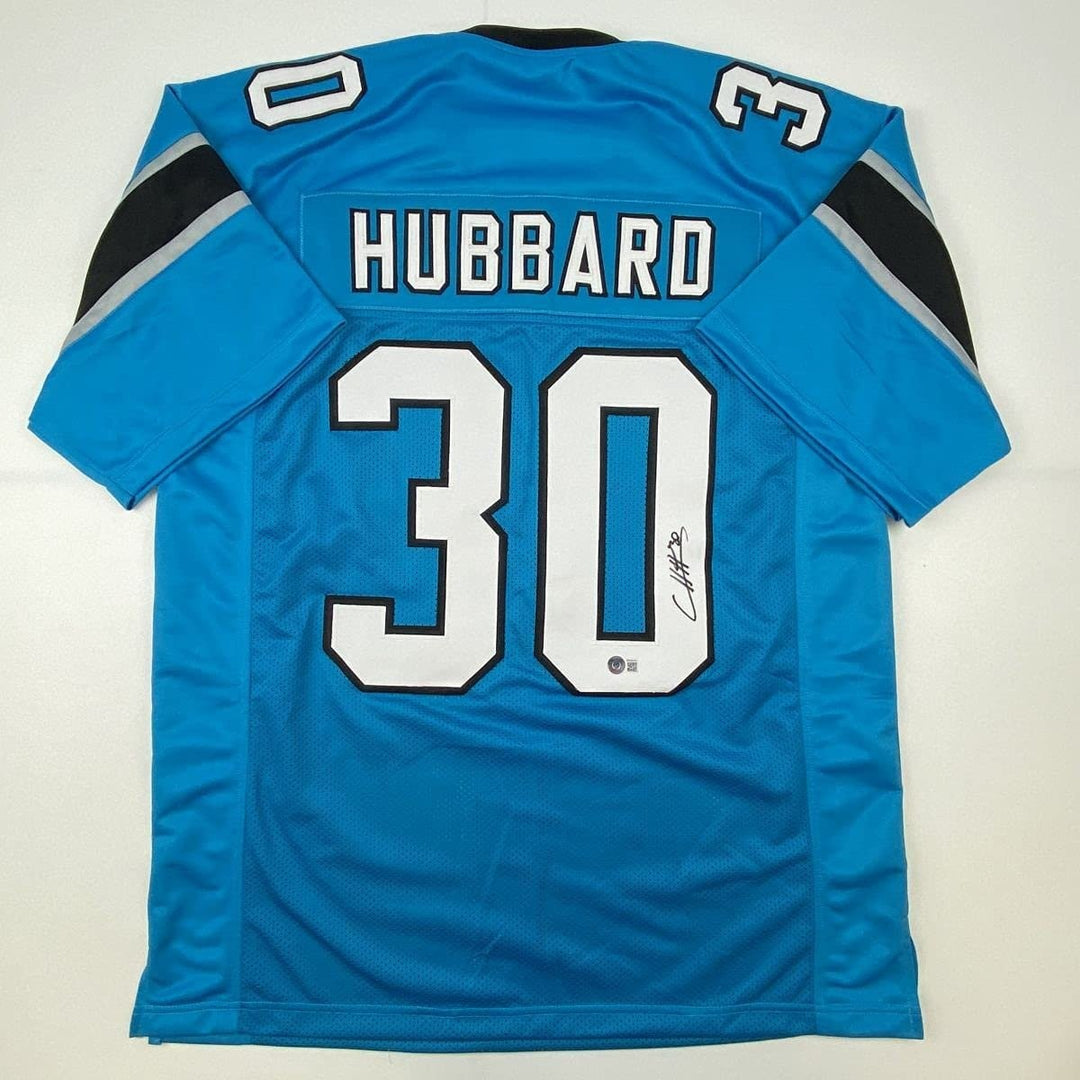 Autographed/Signed Chuba Hubbard Carolina Blue Jersey Beckett BAS COA