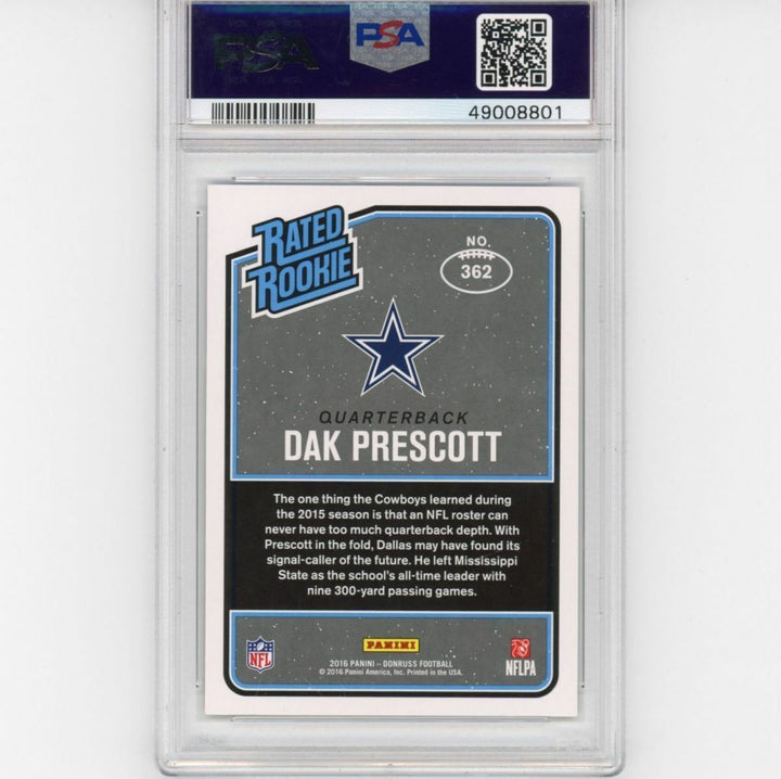 Graded 2016 Panini Donruss DAK PRESCOTT #362 Rookie RC Football Card PSA 10 Mint