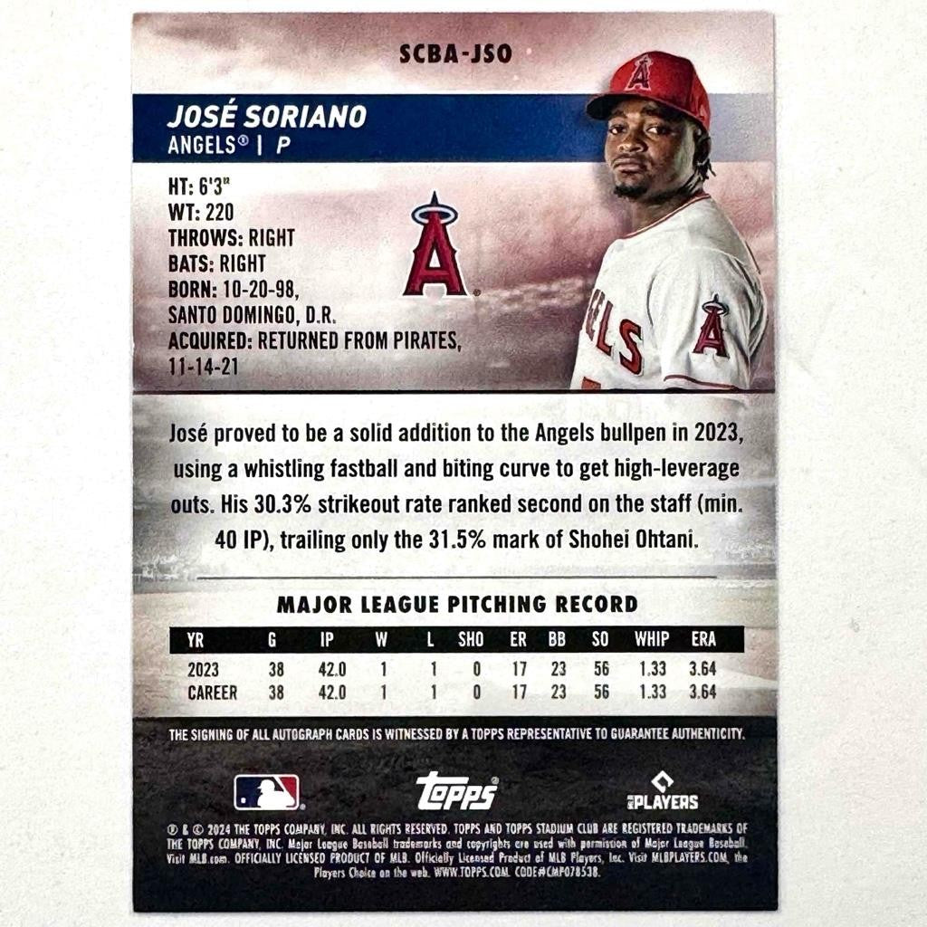 2024 Topps Stadium Club RC Jose Soriano autograph Rookie on-card auto LA Angels