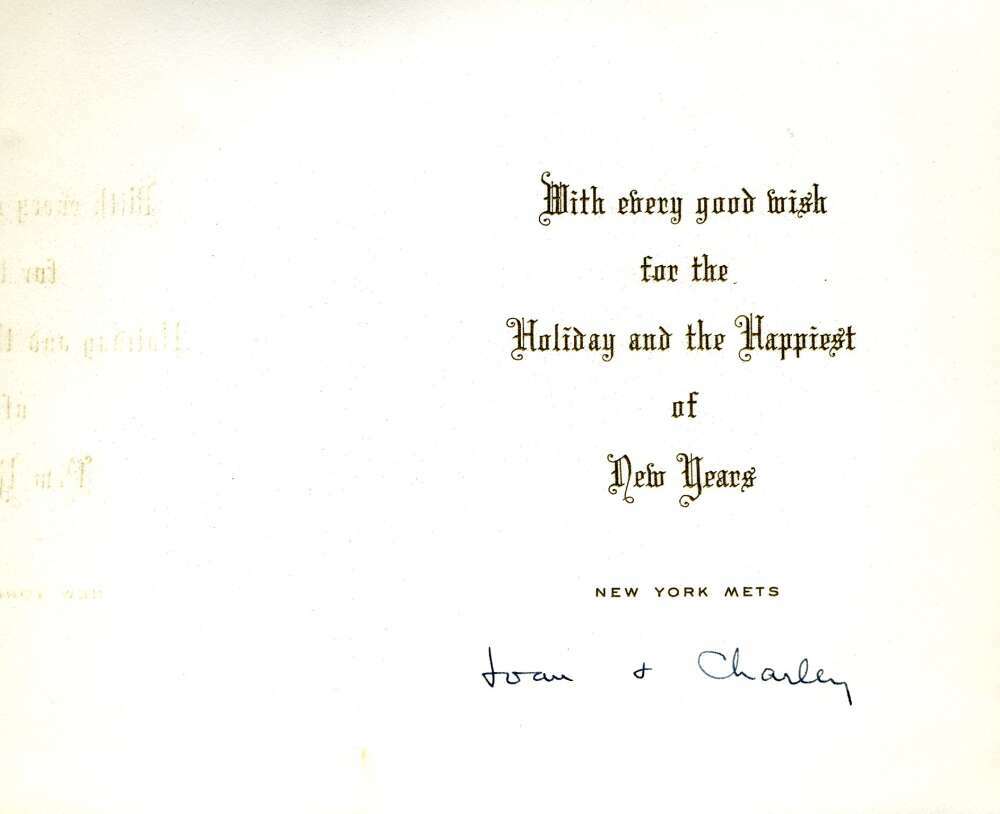 Joan Payson Mets Owner Signed 1960`s Christmas Card Autograph