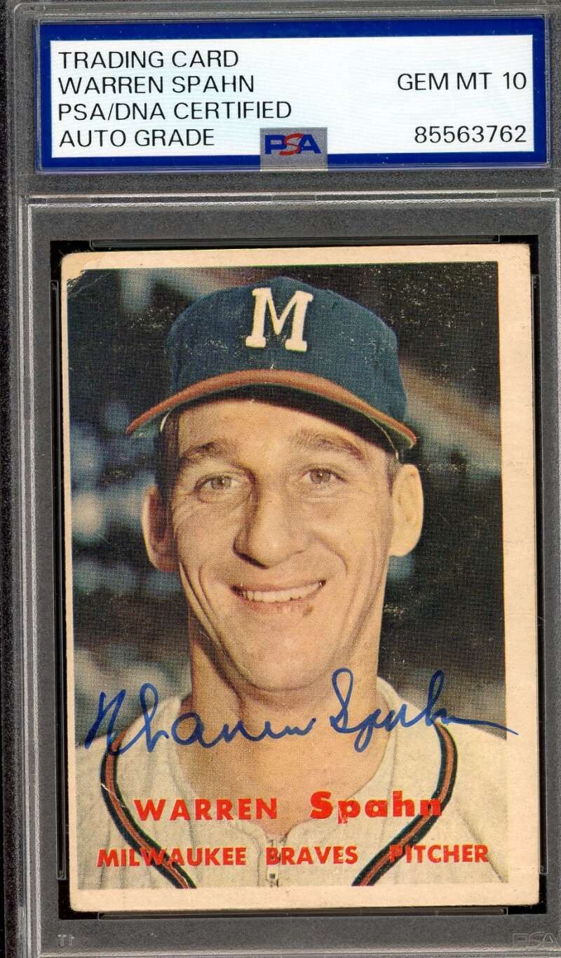 Warren Spahn Gem Mint 10 PSA DNA Signed 1957 Topps Autograph