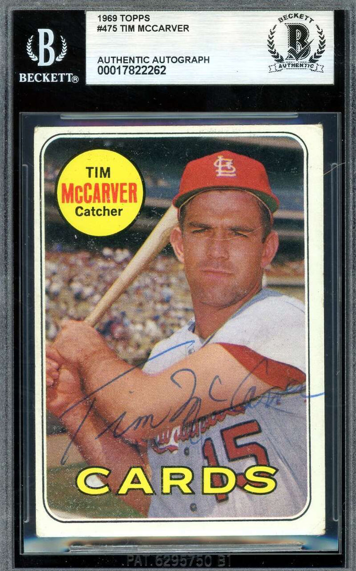 Tim McCarver Beckett BAS Vintage Signed 1969 Topps Autograph