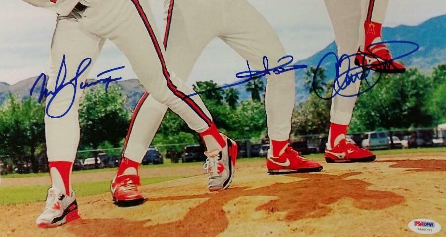 Angels LETHAL LEFTIES Signed FINLEY~ABBOTT~LANGSTON 16x20 Canvas Photo ~ PSA COA