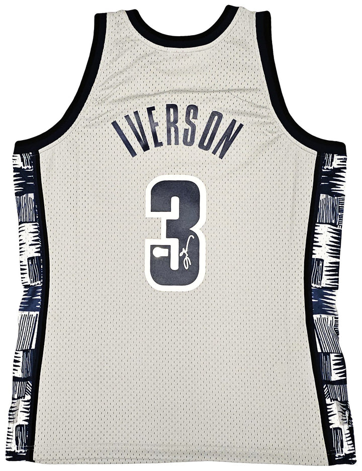 Georgetown Hoyas Allen Iverson Auto Grey Mitchell Ness 95 College Jersey L BAS