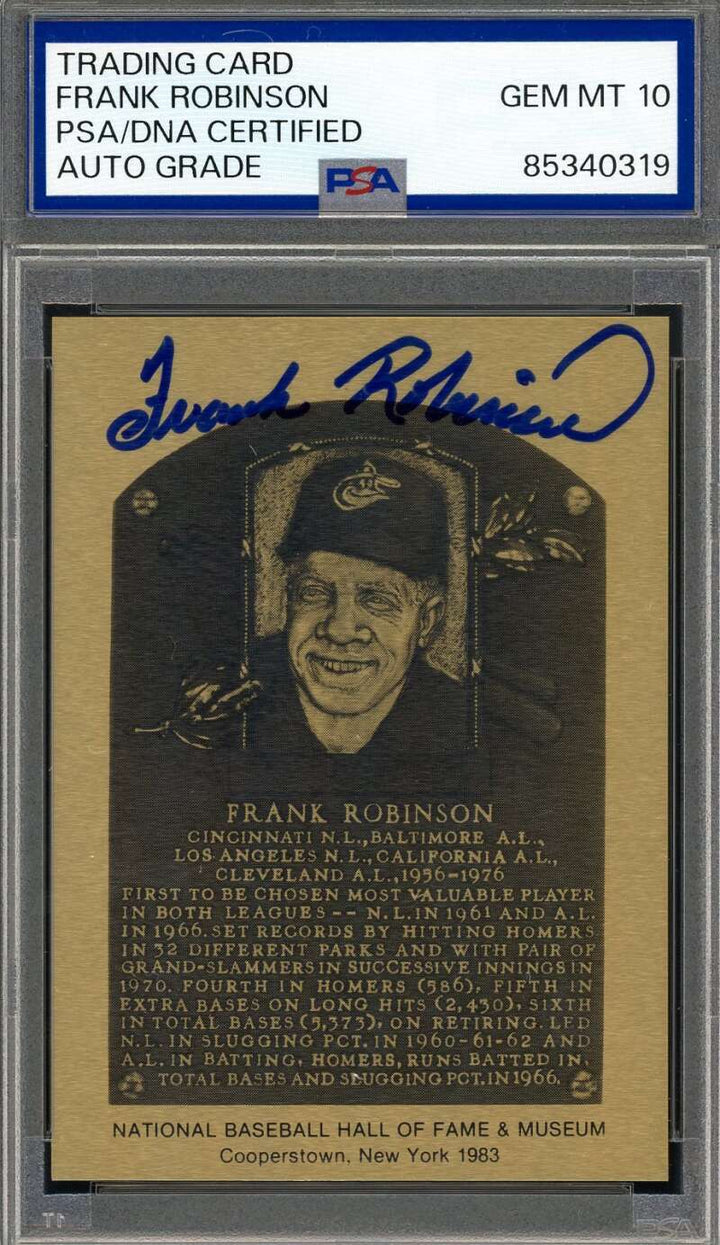 Frank Robinson Gem Mint 10 PSA DNA Signed Gold Metallic Hall of Fame Plaque Auto