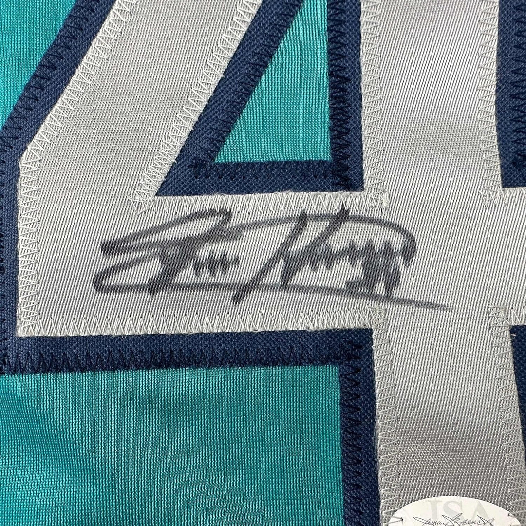 Framed Autographed/Signed Felix Hernandez 35x39 Seattle Teal Jersey JSA COA