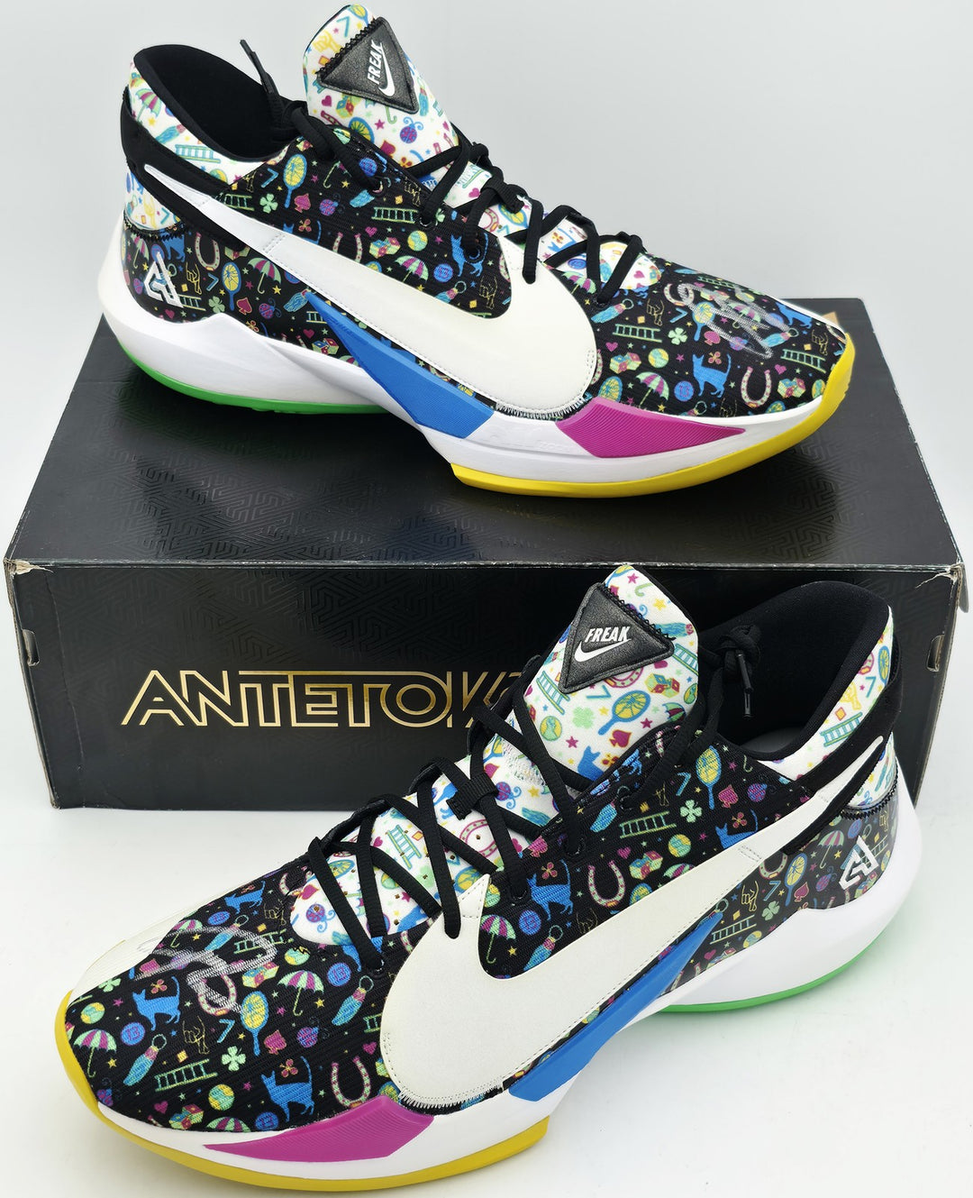 Giannis Signed PE Promo Nike Zoom Freak 5 Shoes Size 17 BAS Witness