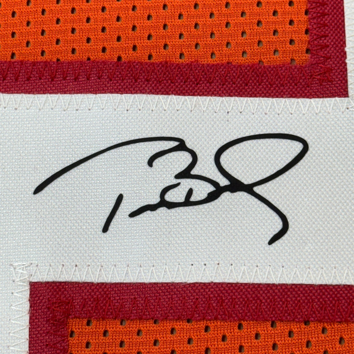 Framed Facsimile Autographed Tom Brady 33x42 Tampa Orange Throwback Laser Jersey