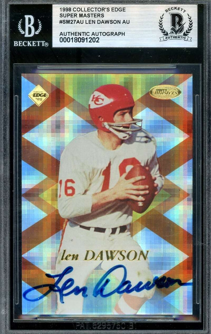 Len Dawson Beckett BAS Signed 1998 Collector's Edge Super Masters Autograph