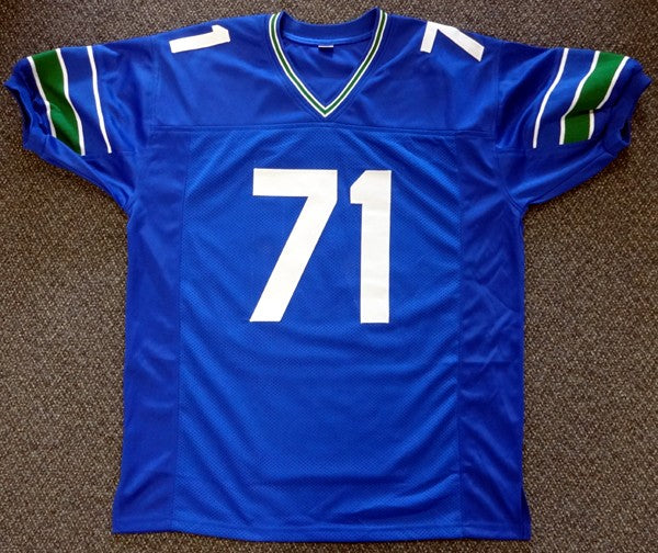 Seattle Seahawks Walter Jones Signed Blue Jersey "HOF '14" MCS Holo