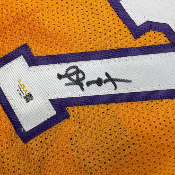 Framed Autographed/Signed Lamar Odom 35x39 LA Yellow Jersey JSA COA