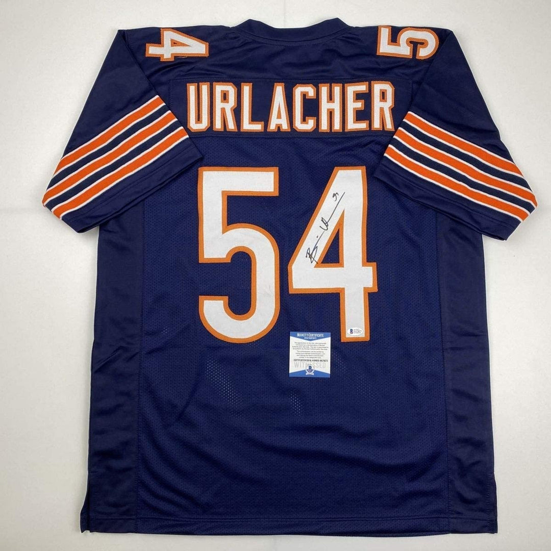 Autographed/Signed Brian Urlacher Chicago Blue Jersey Beckett BAS COA