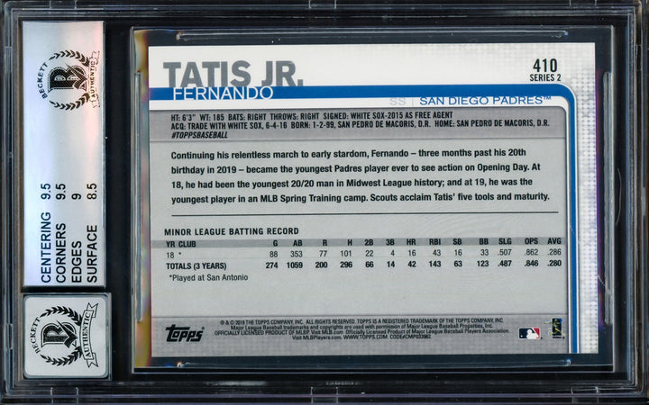 Fernando Tatis Jr. Signed 2019 Topps Rainbow Foil RC 410 BGS 9 Sig 10 Beckett