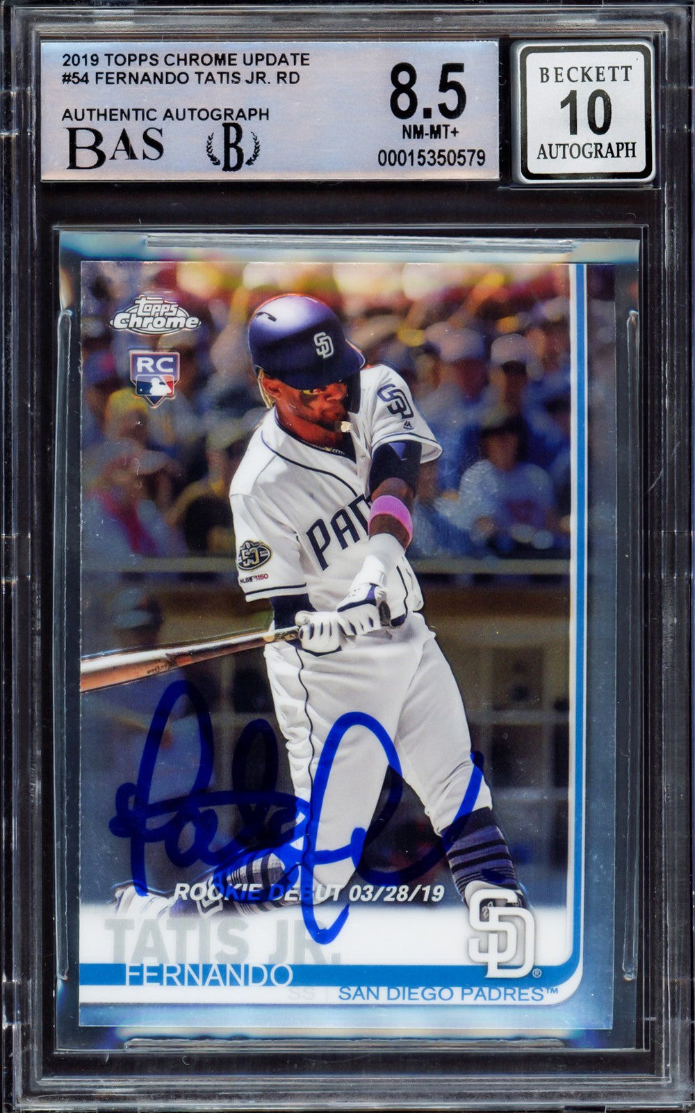 Fernando Tatis Jr. Signed 2019 Topps Chrome Update RC 54 BGS 8.5 Sig 10 Beckett