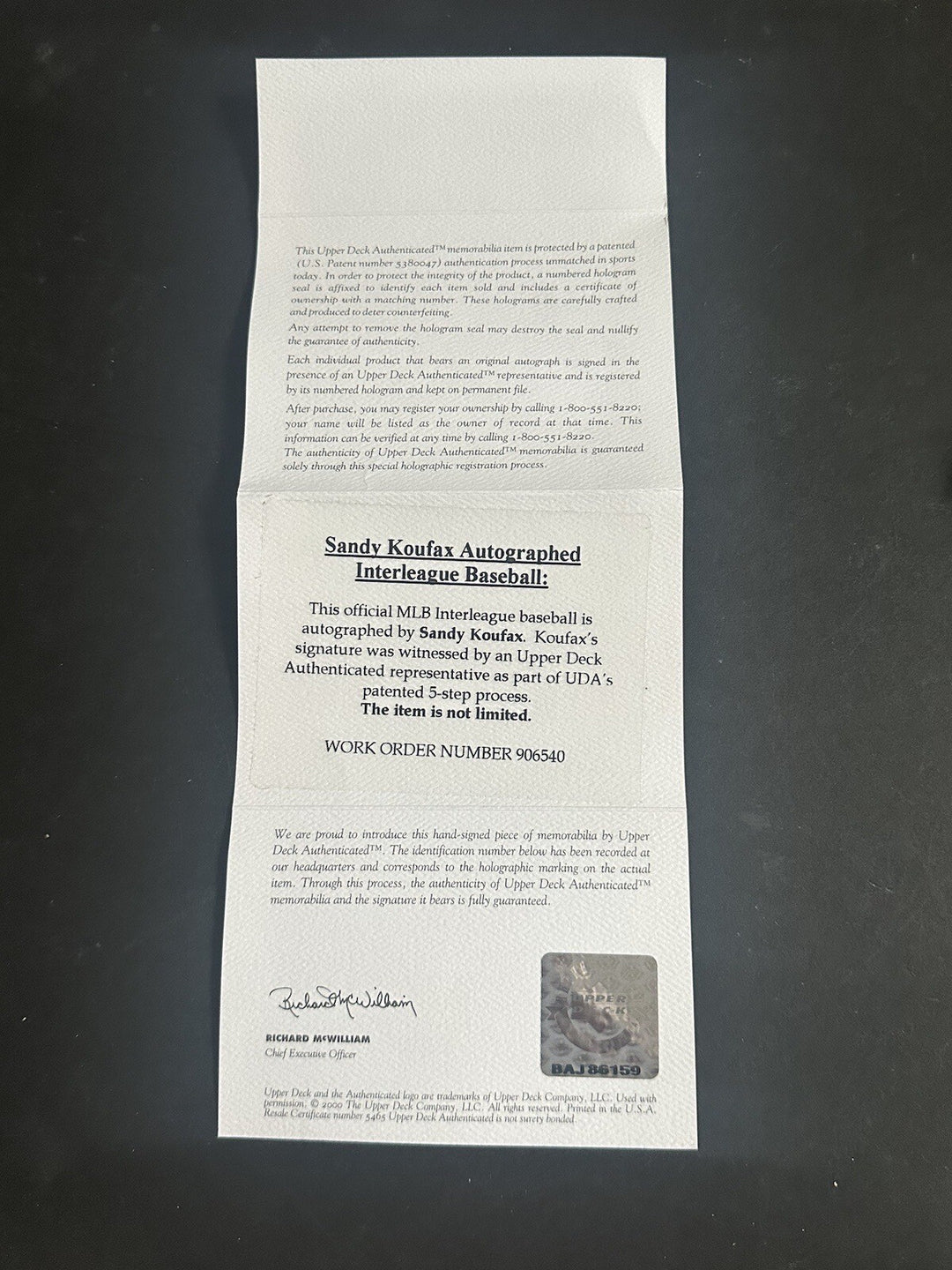 Sandy Koufax Dodgers Signed MLB Baseball UDA Upper Deck Authentic Gem Mint Auto