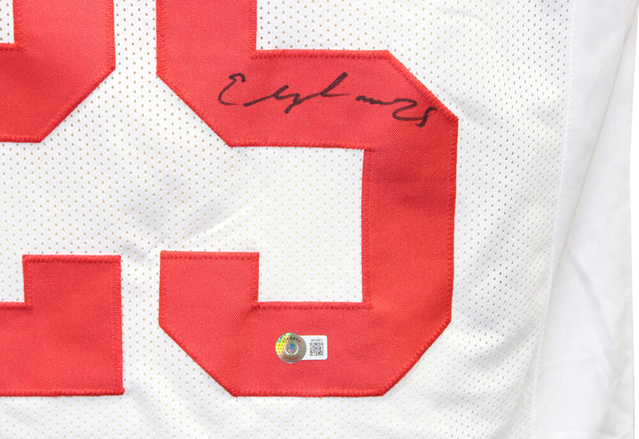 Elijah Mitchell Autographed/Signed Pro Style White Jersey Beckett 40310