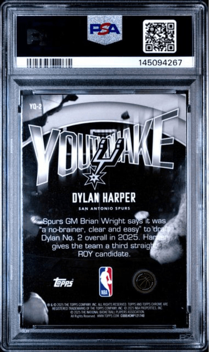 Graded 2025 Topps Chrome Dylan Harper #YQ2 Youthquake RC Basketball Card PSA 10