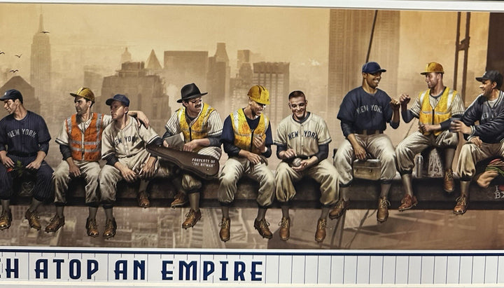 Yankees Lunch Atop Empire 24x8 Framed Litho Photo Jeter Mickey Mantle Babe Ruth