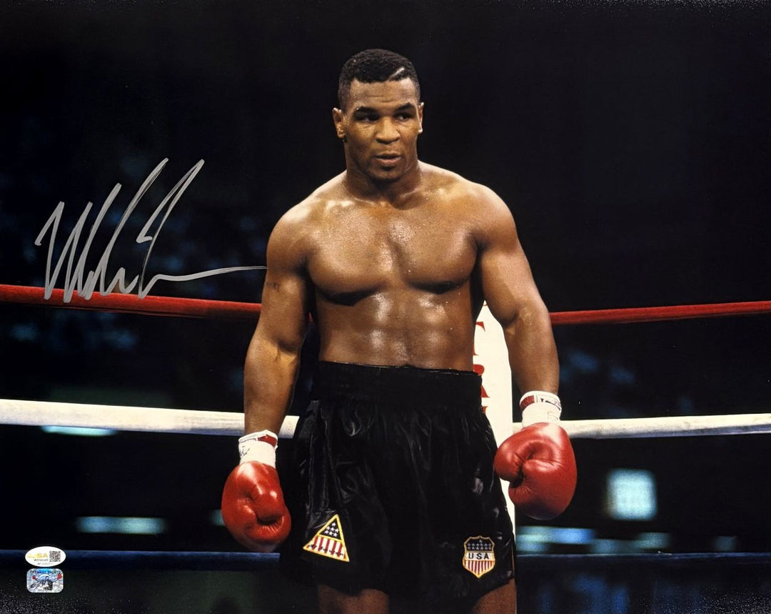 Mike Tyson Signed To Left 16x20 Boxing Stare Photo JSA QR Hologram