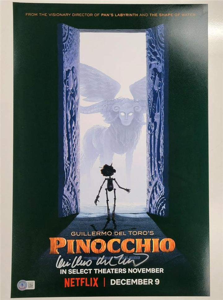 Guillermo del Toro signed Pinocchio 12x18 photo poster autograph (C) Beckett BAS