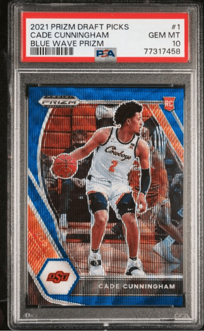 Graded 2021 Panini Prizm DP Cade Cunningham #1 Blue Wave /249 Card PSA 10