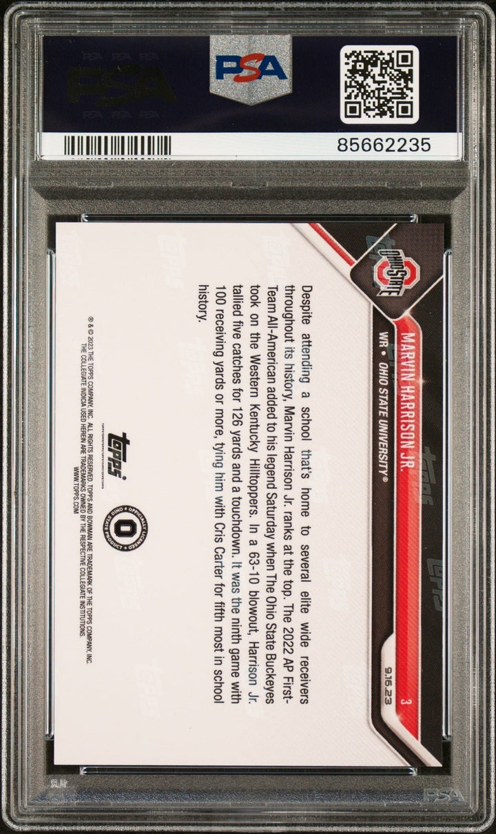 Graded 2023 Topps Bowman U Now Marvin Harrison Jr #3 Rookie Card PSA 10