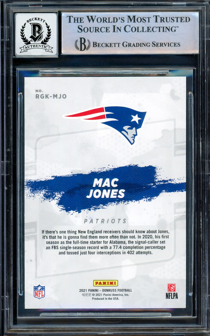 Mac Jones Auto 2021 Donruss Gridiron Kings RC RGK-MJO Patriots Auto 10 Beckett