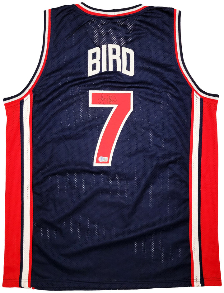Team USA Larry Bird Autographed Signed Navy Blue Jersey Dream Team Beckett