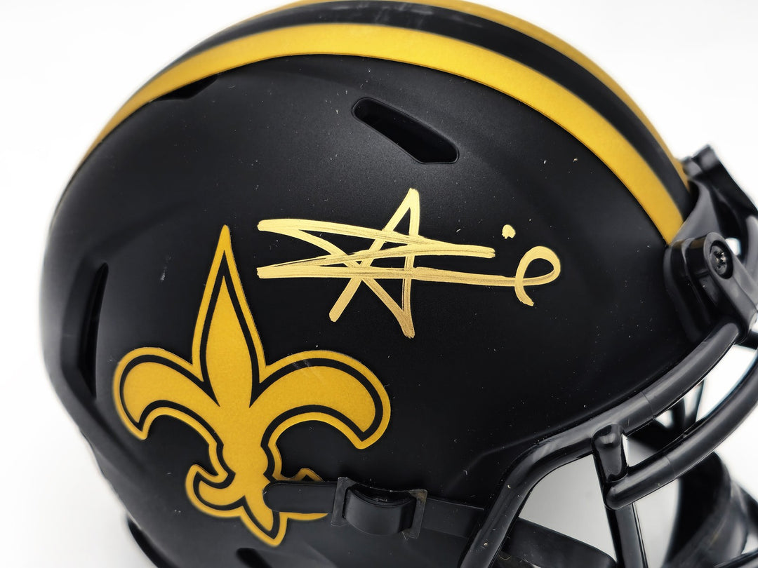 Alvin Kamara Signed Saints Eclipse Black Speed Mini Helmet Beckett Wit