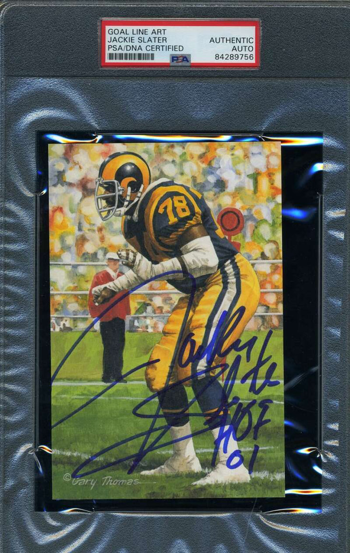 Jackie Slater HOF 01 PSA DNA Coa Signed Slabbed Goal Line Art Card Autograph