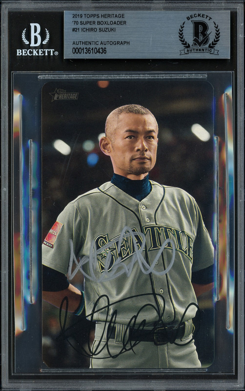 Ichiro Suzuki Signed 2019 Heritage High Number Box Topper 3x5 Card 21 Beckett