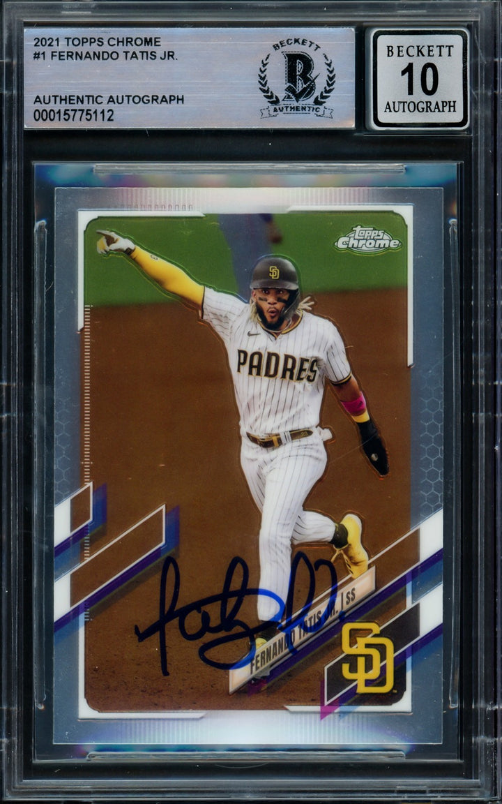 Fernando Tatis Jr. Signed 2021 Topps Chrome Card 1 Padres Auto 10 Beckett