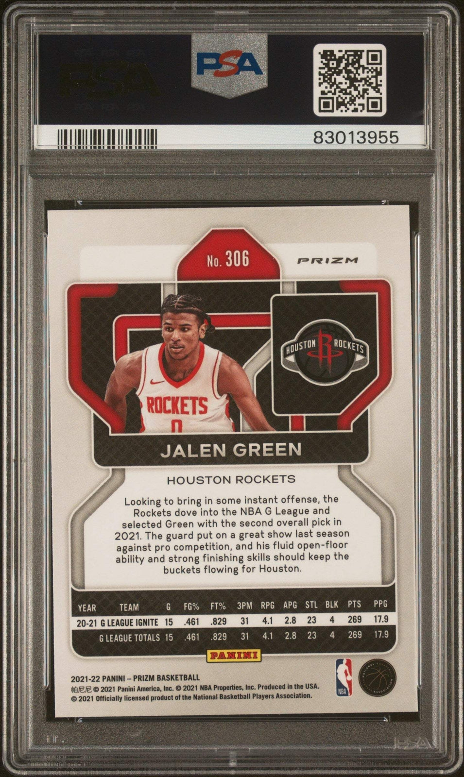 Graded 2021 Panini Prizm Jalen Green #306 Ice Rookie RC Basketball Card PSA 10