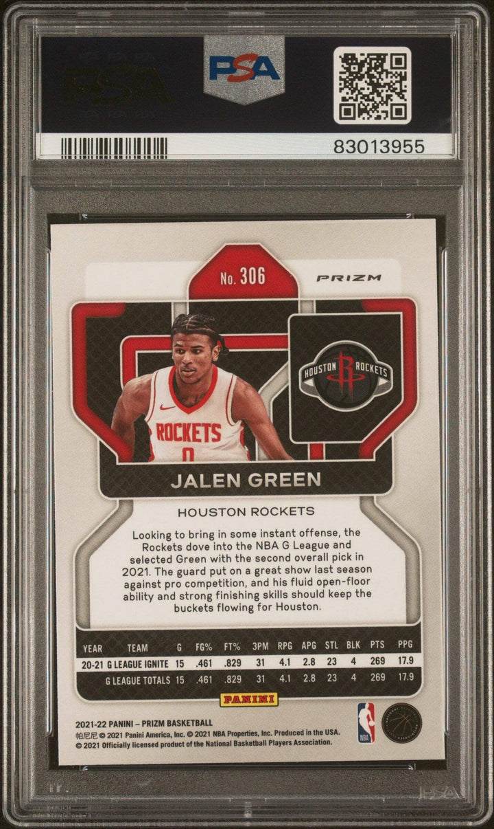Graded 2021 Panini Prizm Jalen Green #306 Ice Rookie RC Basketball Card PSA 10