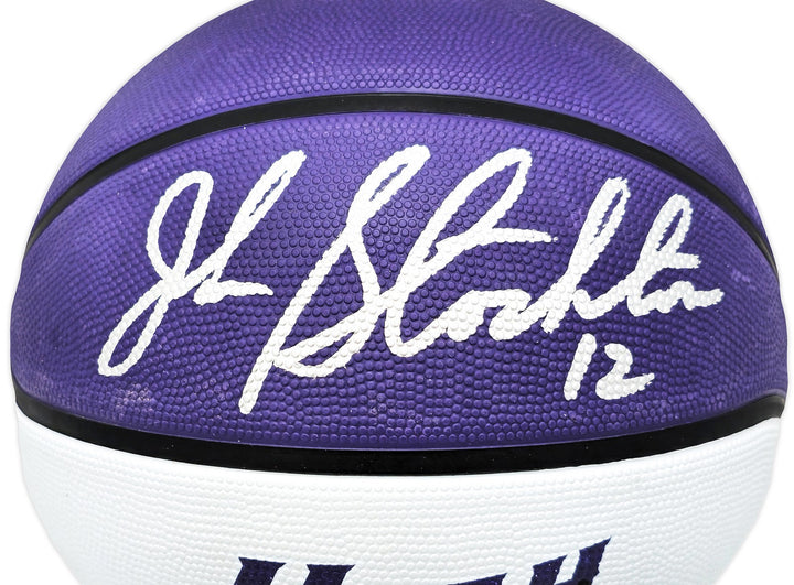 John Stockton Signed Purple & White City Edition Basketball Jazz Beckett Wit