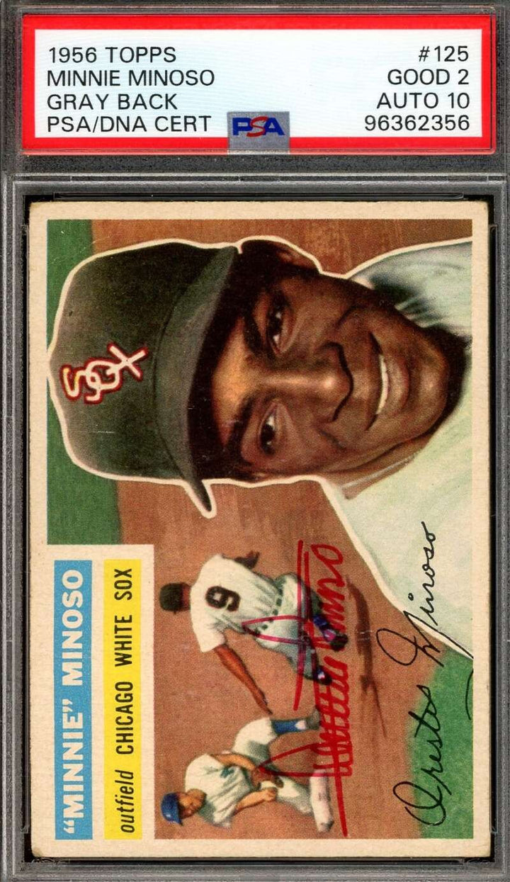 Minnie Minoso Gem Mint 10 PSA DNA Signed 1956 Topps Autograph