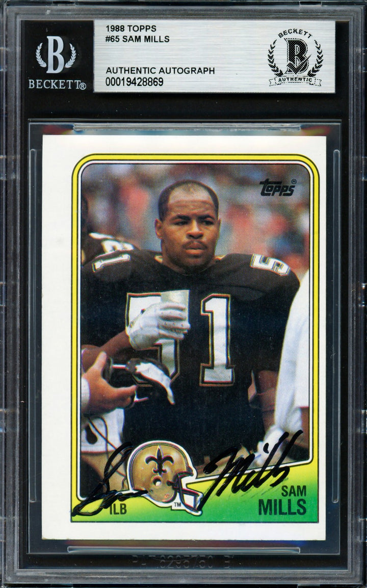 Sam Mills Signed 1988 Topps RC 65 New Orleans Saints Beckett