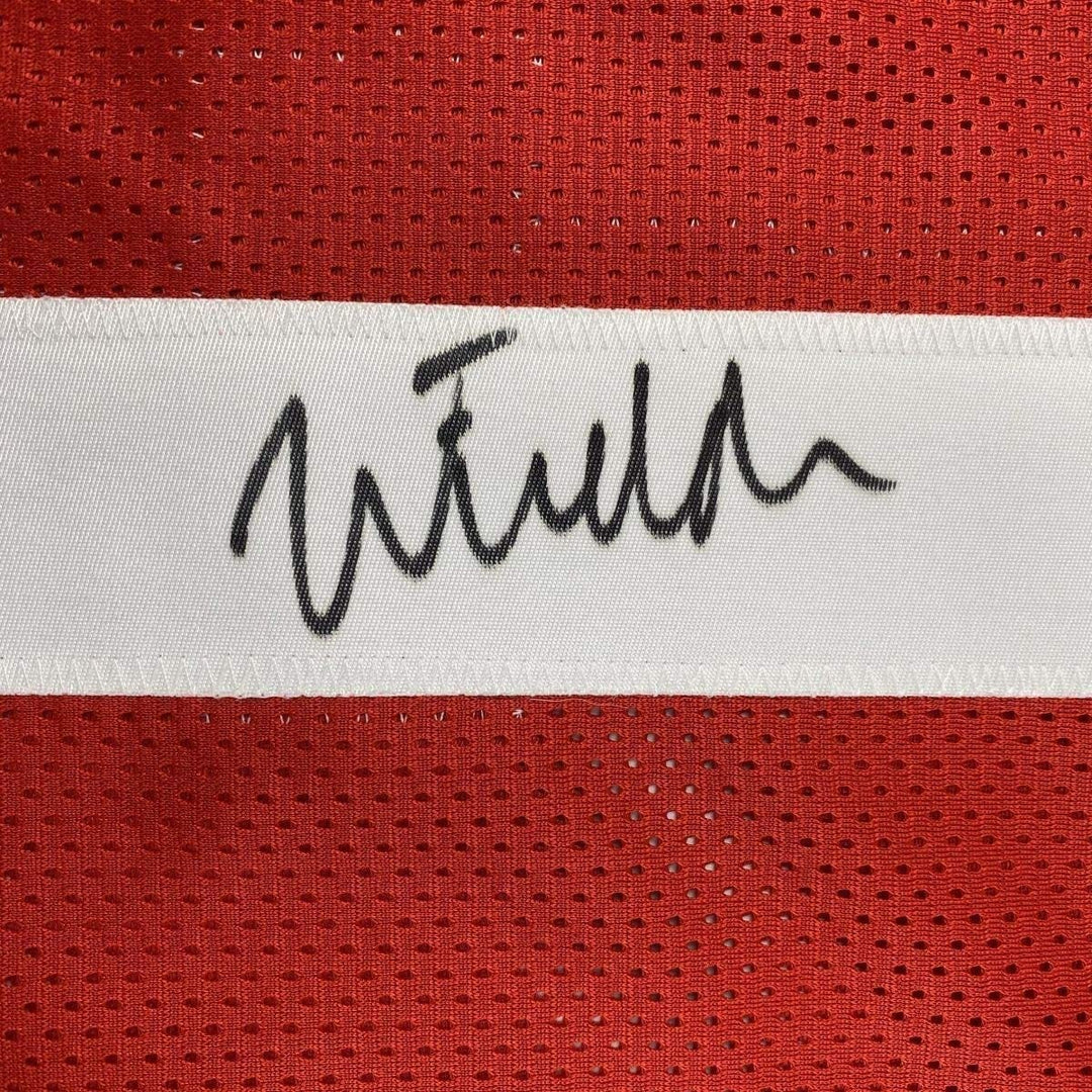 Framed Autographed/Signed Justin Fields 35x39 Ohio State Red Jersey JSA COA