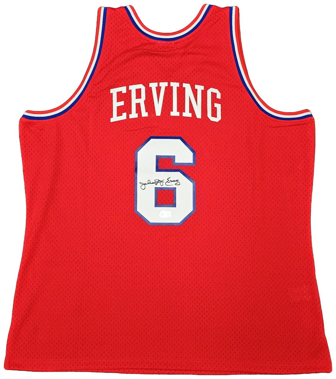 76ers Julius Dr J Erving Auto Red Auth Mitchell Ness 82 Swingman Jersey 2X BAS