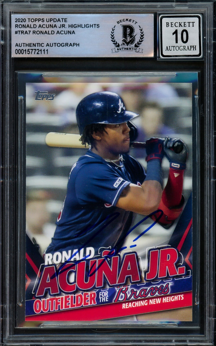 Ronald Acuna Jr Signed 2020 Topps Update Highlights Card TRA-7 Sig 10 Beckett
