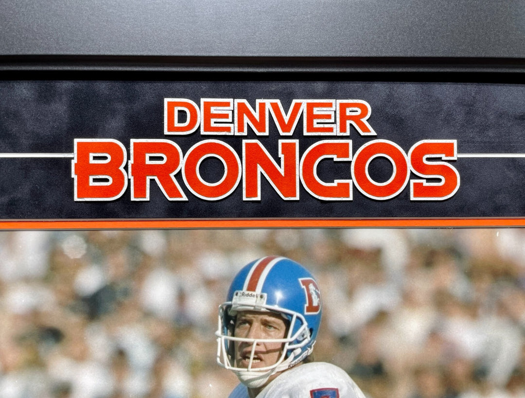 John Elway Autographed Denver Broncos 16x20 Photo Framed JSA Signed Old Logo