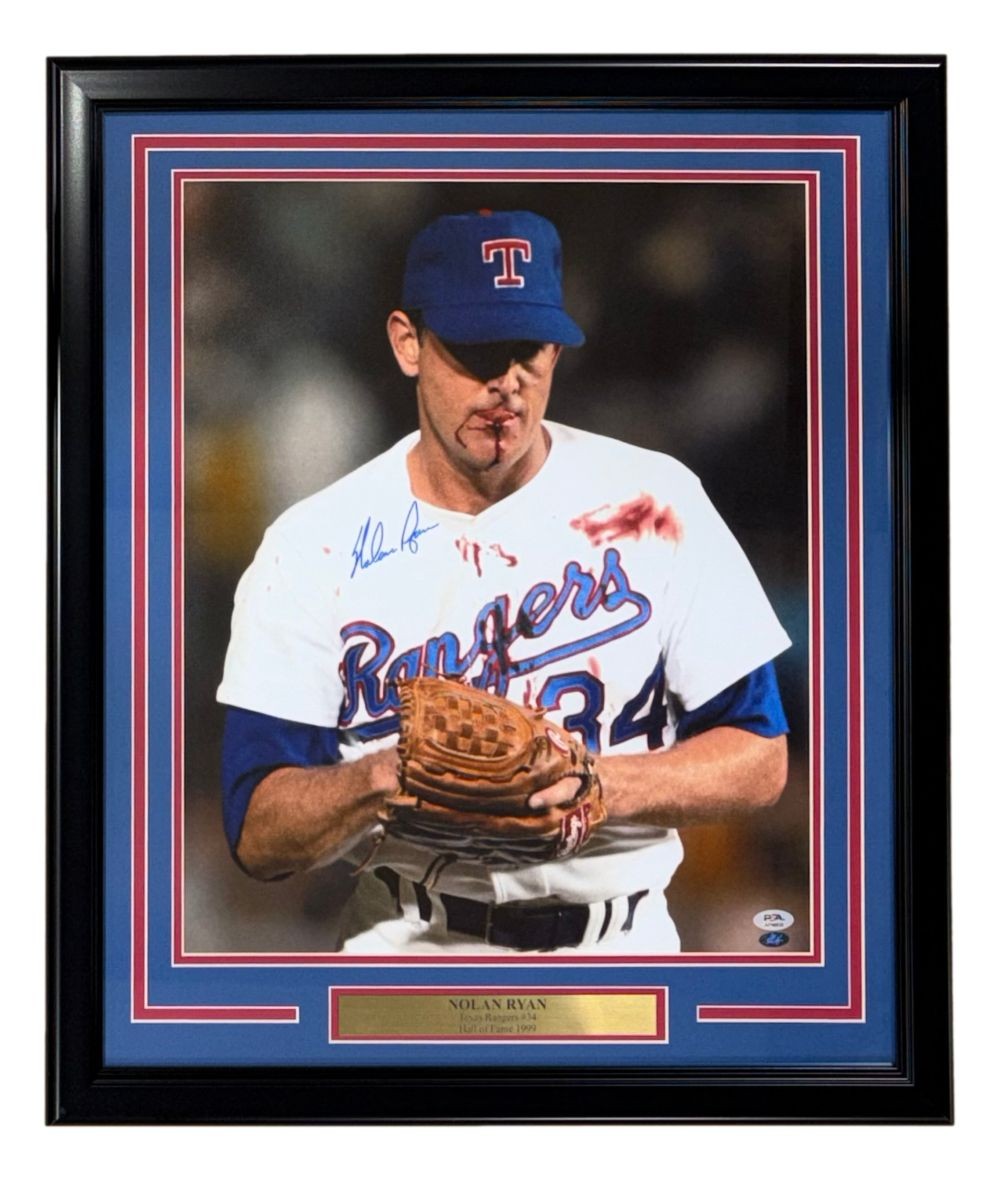 Nolan Ryan Signed Framed 16x20 Texas Rangers Bloody Lip Photo 2 PSA/DNA