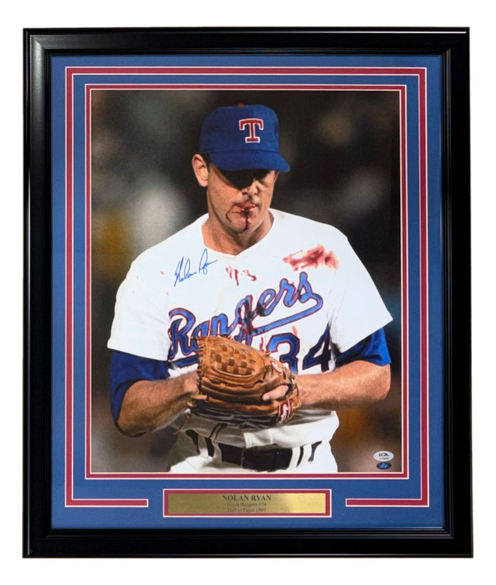 Nolan Ryan Signed Framed 16x20 Texas Rangers Bloody Lip Photo 2 PSA/DNA