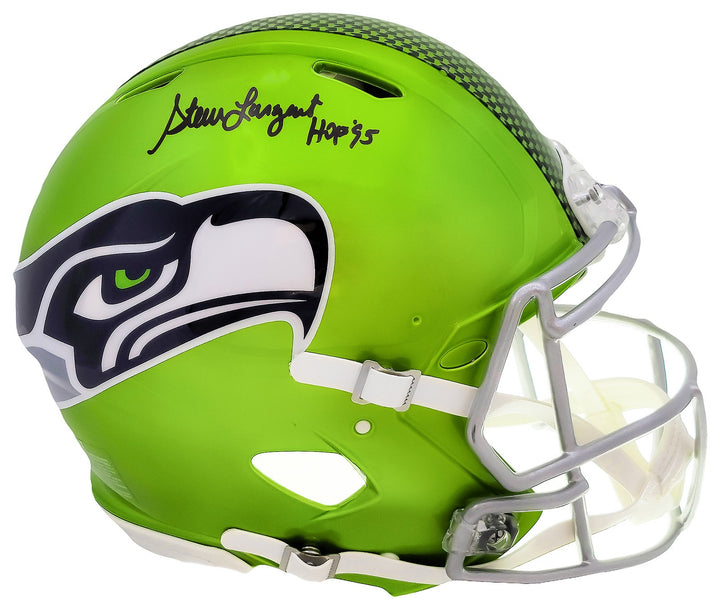 Steve Largent Auto Seahawks Flash Green Full Size Authentic Speed Helmet HOF 95
