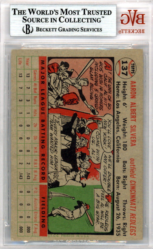 Al Silvera Autographed Signed 1956 Topps Card #137 Cincinnati Reds Beckett BAS