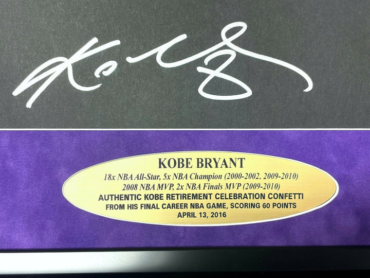 Kobe Bryant Autographed & Final Lakers Game Used Confetti Framed #D 1/1 UDA COA