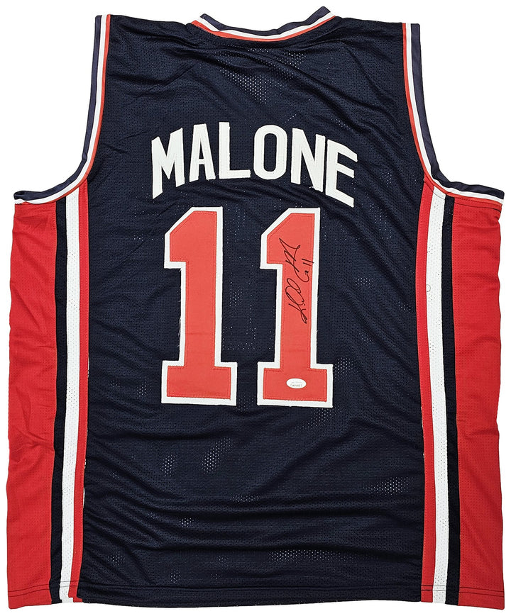 Team USA Karl Malone Autographed Signed Blue Jersey JSA