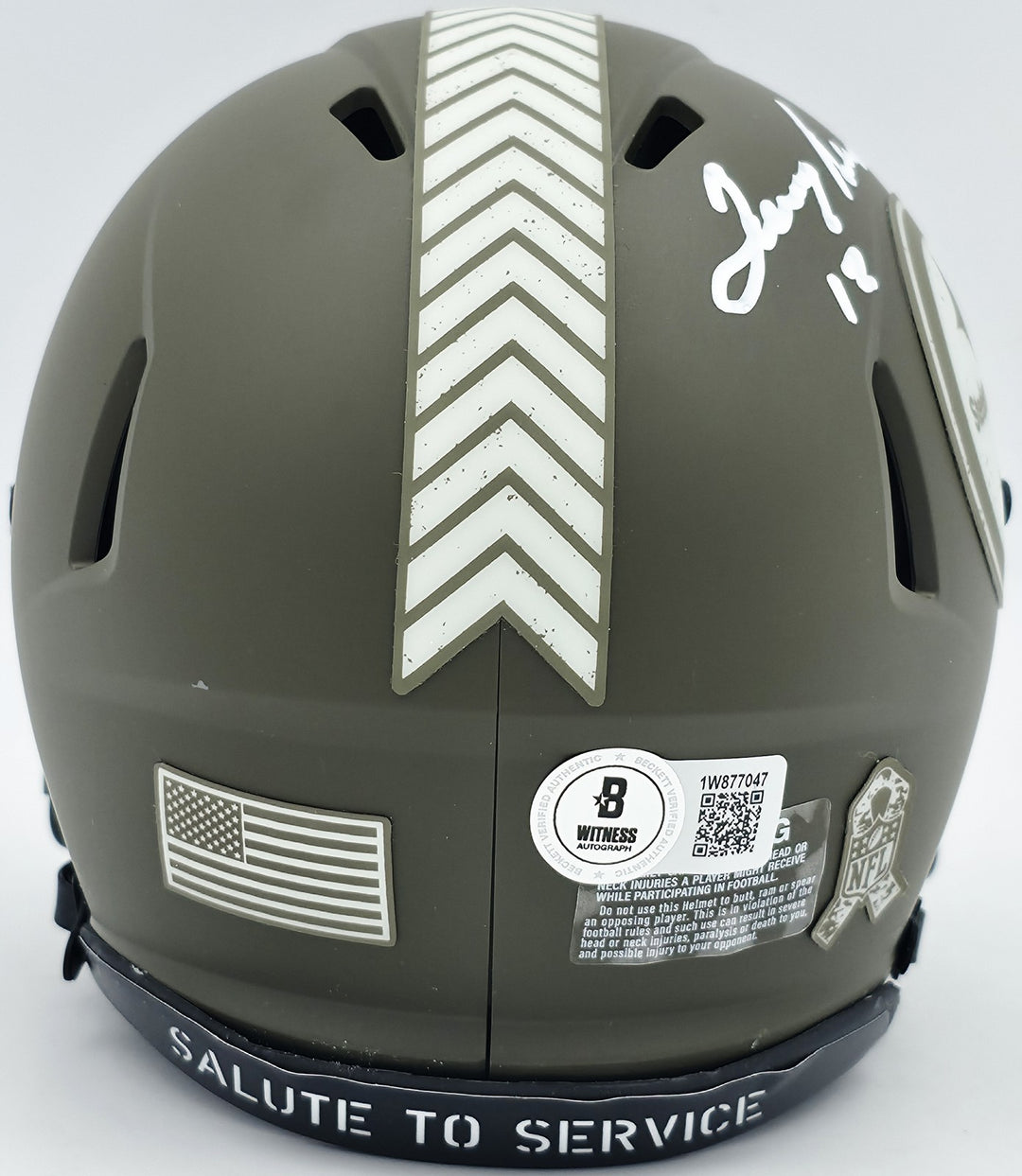 Terry Bradshaw Auto Steelers Army Green Salute to Service Speed Mini Helmet BAS